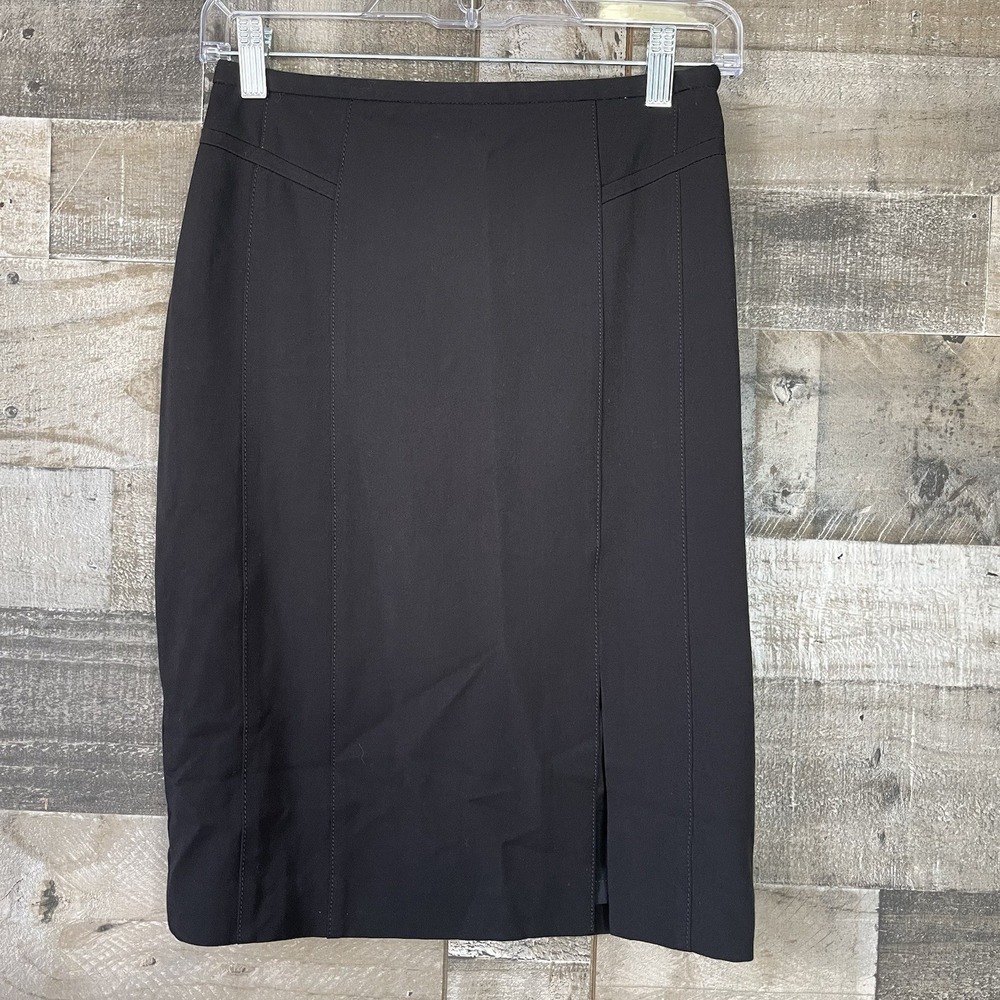 White House Black Market Pencil Skirt Women Size 0 Petite Black Lined Front Slit